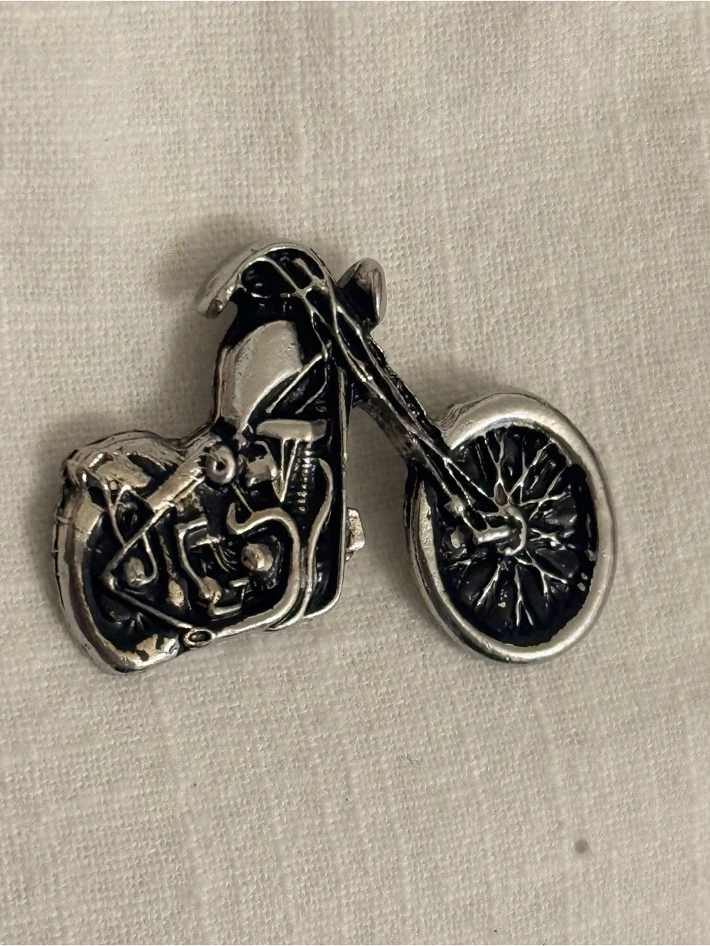 Vintage 80s Chopper Motorcycle Heavy Pewter Pin 2